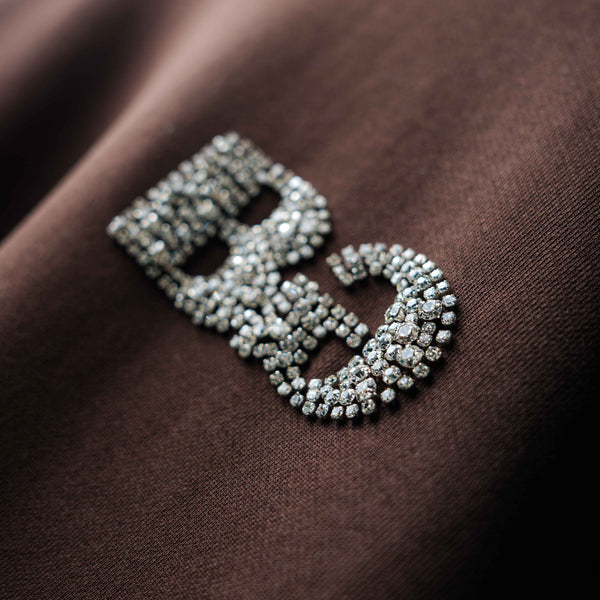 Brown Crystal Embroidered Studs T-Shirt