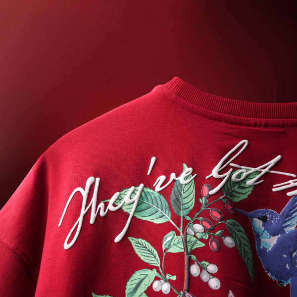 Red Hummingbird Puff Print T-Shirt