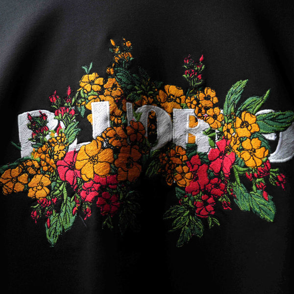 Black premium oversized t-shirt with bouquet embroidery logo
