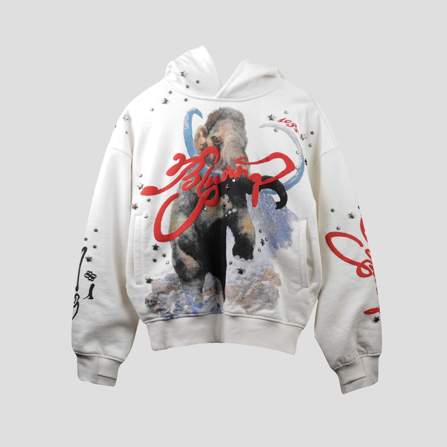 WHITE STAR STUDDED HOODIE