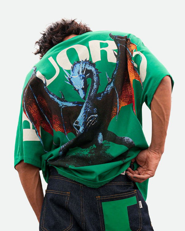 Green premium oversized t-shirt with dragon graphic