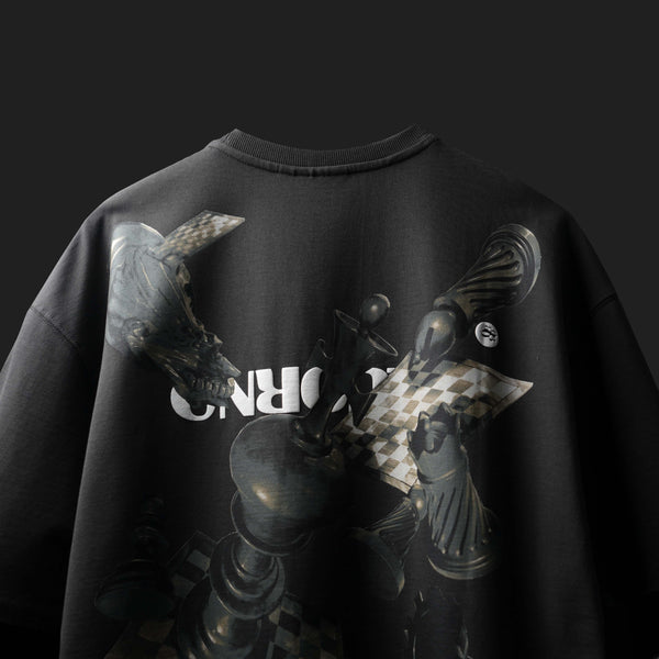 Round Neck Oversized Monochrome Chess Artwork Tee