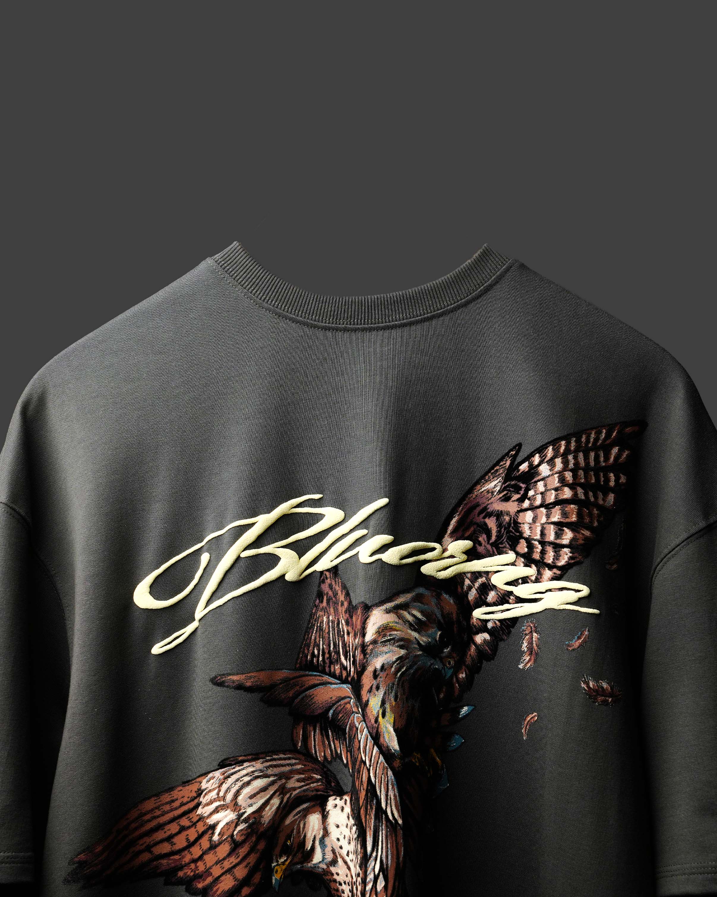 Grey Alpha Descent T-Shirt - 310 GSM Oversized Streetwear | BLUORNG