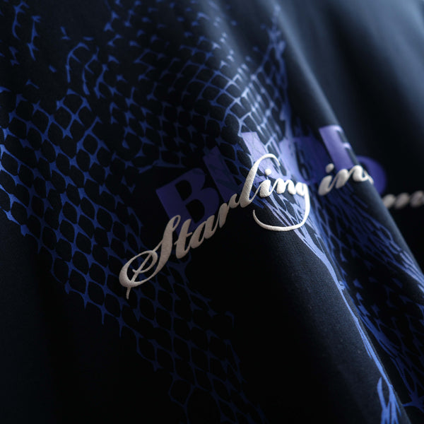 Navy blue cotton t-shirt with bold bird graphic and high-density print