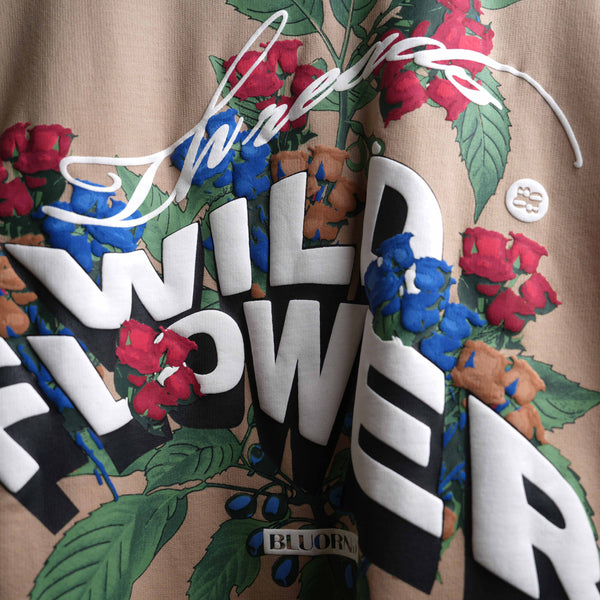 Beige Wild Flower Puff Screen Print T-Shirt