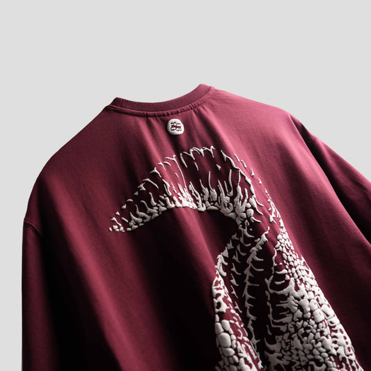 Burgundy premium oversized t-shirt crocodile print