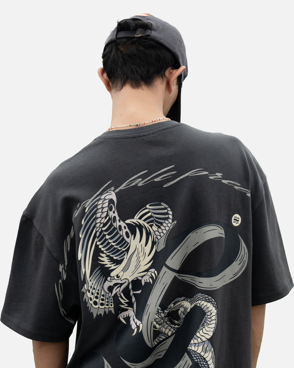 Premium grey wash oversized t-shirt bold serpent