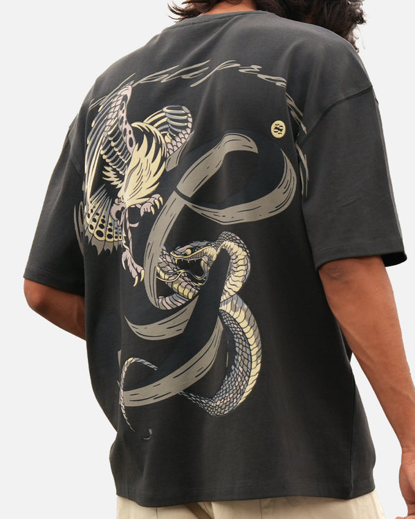 Grey oversized premium serpent battle t-shirt