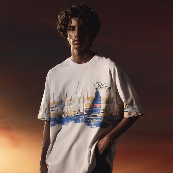 White Sail Set Screen Print T-Shirt