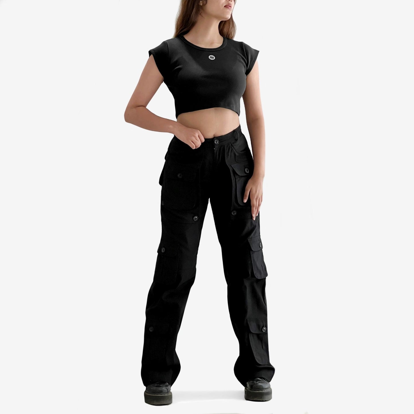 BLACK CAP SLEEVE CROPTOP - Bluorng