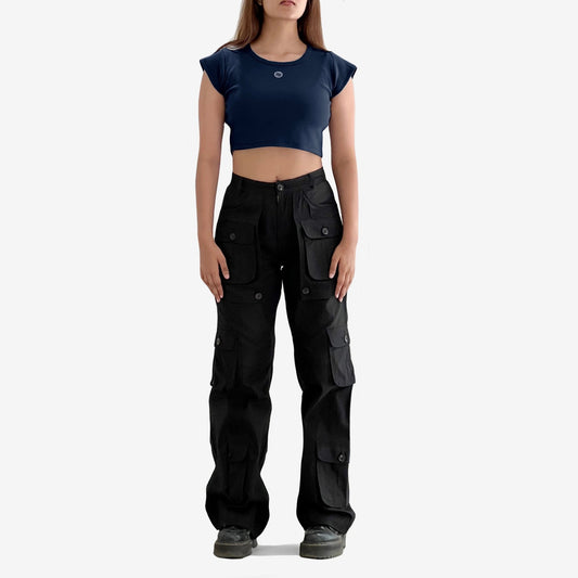 NAVY CAP SLEEVE CROPTOP - Bluorng